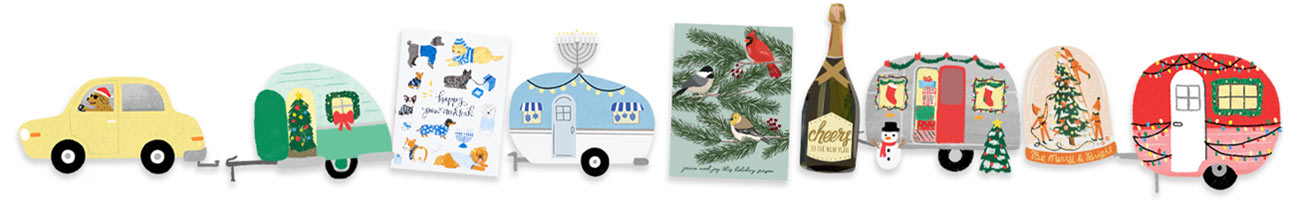 row of illustrated campers
