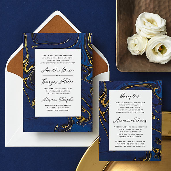 modern gilded marble wedding invitation