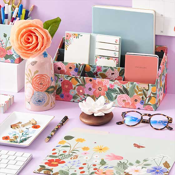 An array of beautiful floral office items