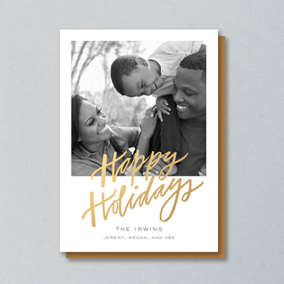 Custom Photo Cards with Happy Holidays written in Gold Foil