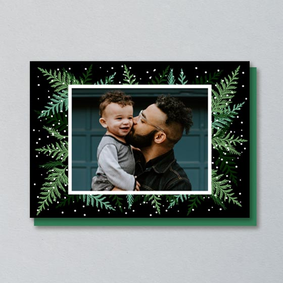 Custom Photo Card that has Cedar Branches designed around the photo