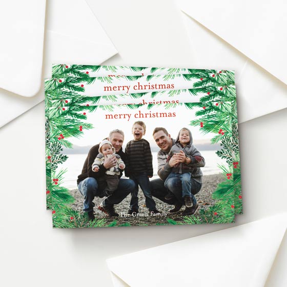 Pine Wreath Border Custom Holiday Postcard designed by Paper Source